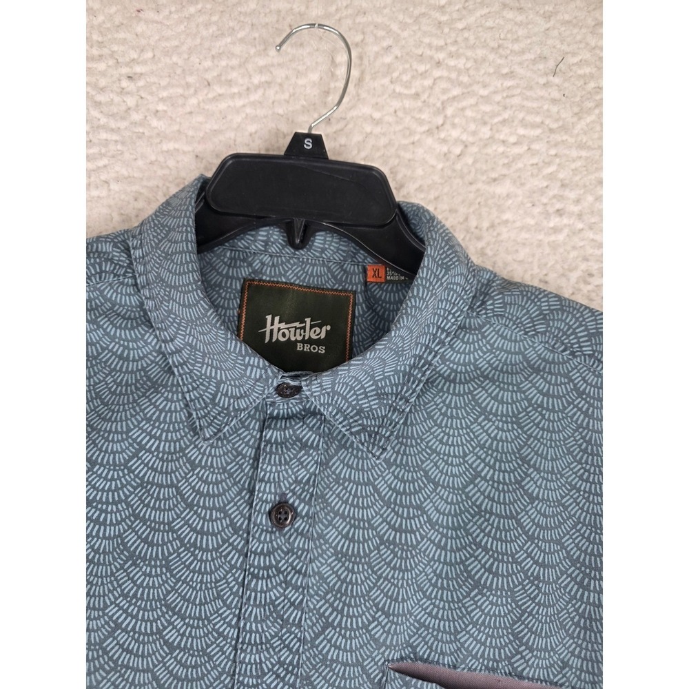 Howler Bros Aransas Shirt Mens XL Blue Geometric Scale Print Button Down SS - Picture 12 of 14